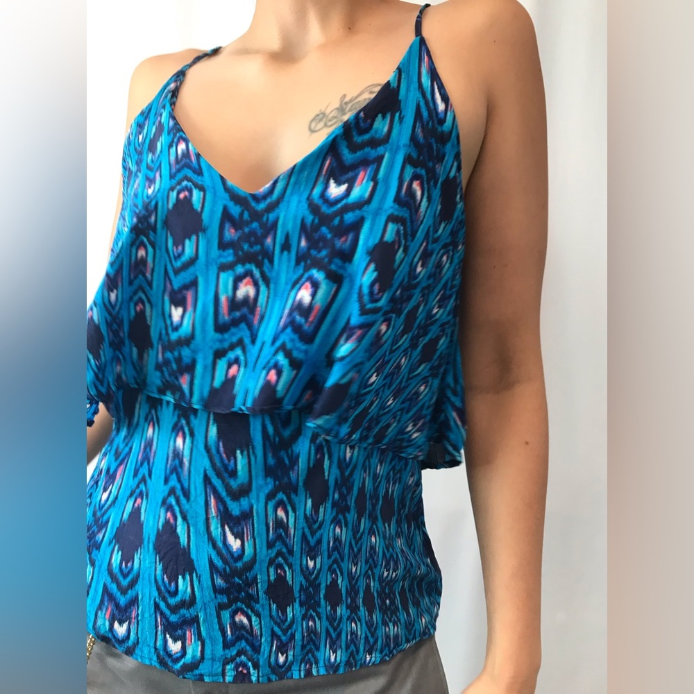 Flirty Summer Feminine Silk Spaghetti Strap Blouse.